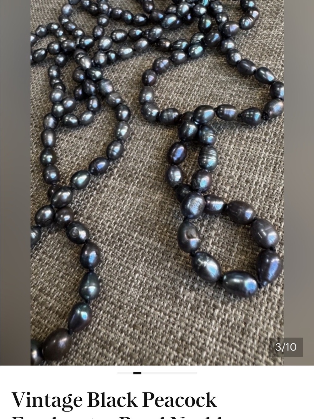 Vintage Black Peacock Freshwater Pearl Necklace 64” Hand Knotted Baroque Rope - Picture 6 of 12